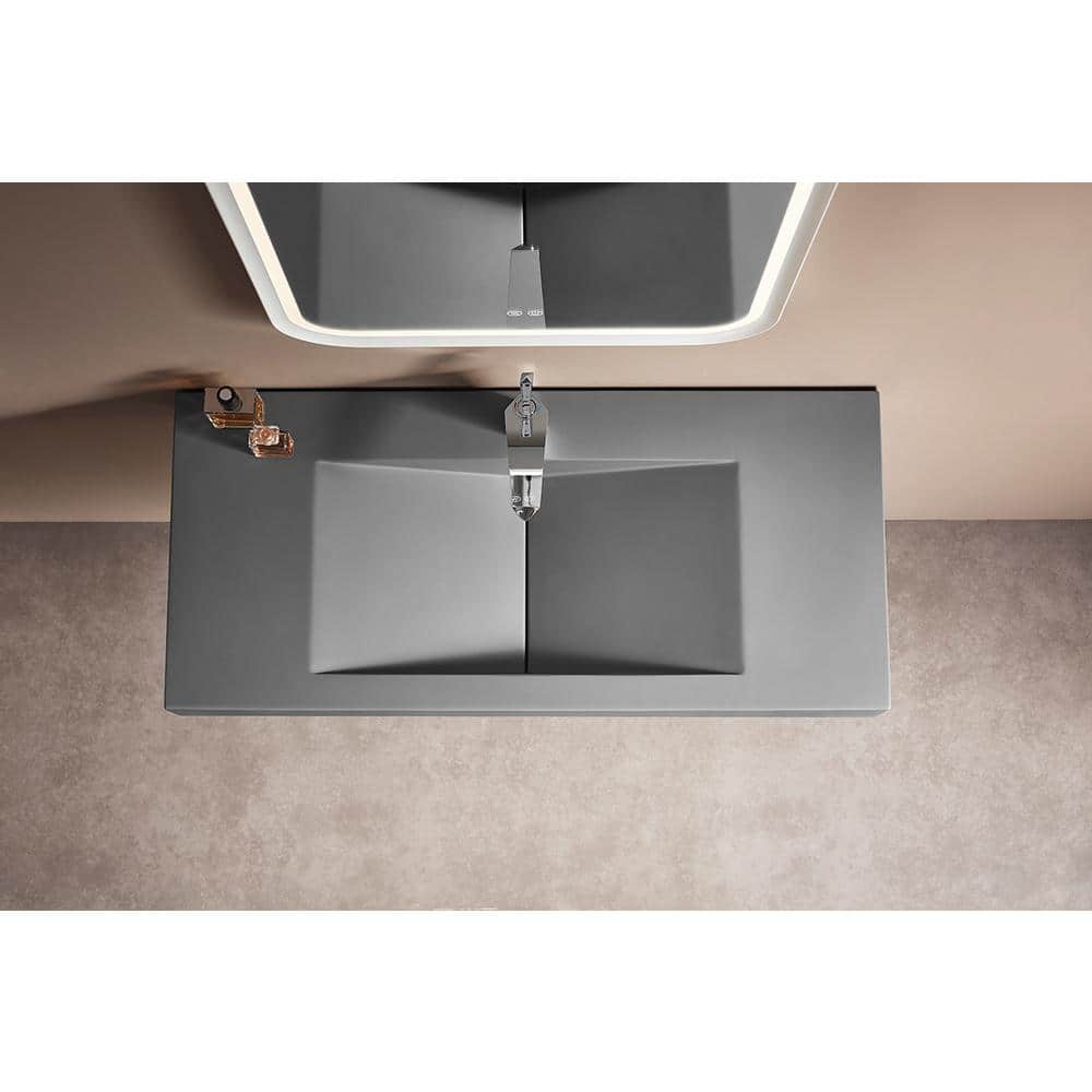 Gray Rectangular Wall-Mount Solid Surface Bathroom Sink