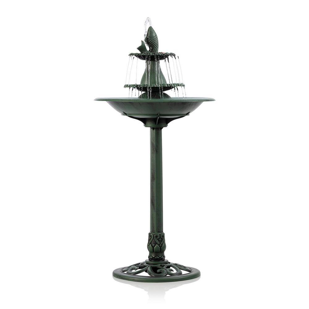 Green Plastic 3-Tier Pedestal Fountain Bird Bath