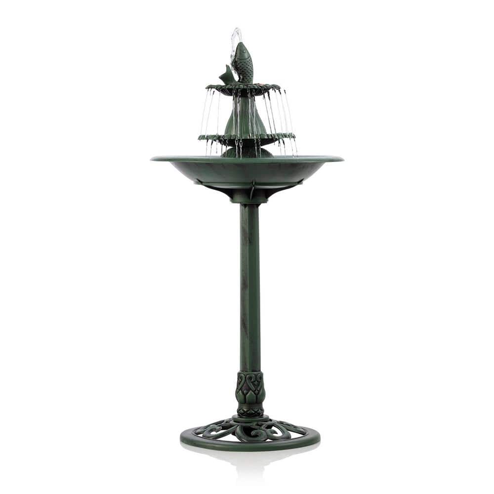 Green Plastic 3-Tier Pedestal Fountain Bird Bath