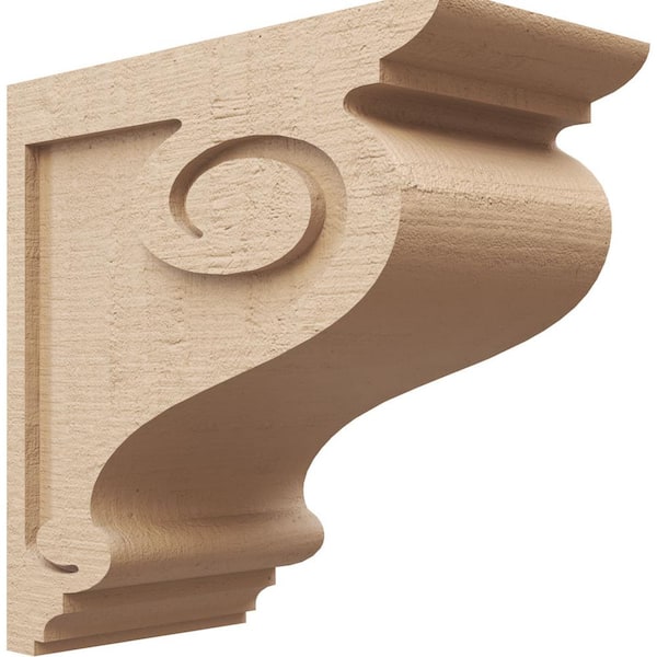 Ekena Millwork Classic Series 1 8 in. x 16 in. x 16 in. Scroll Rough Cedar Woodgrain Timberthane Polyurethane Corbel in Primed Tan