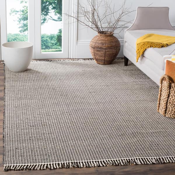 Montauk Ivory/Black 8 ft. x 10 ft. Multi-Striped Solid Area Rug
