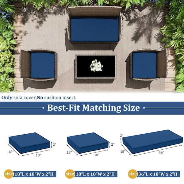 3-Piece 36 x 18 in. & 18 x 18 in. Outdoor Cushion Covers Replacement with Zipper Blue