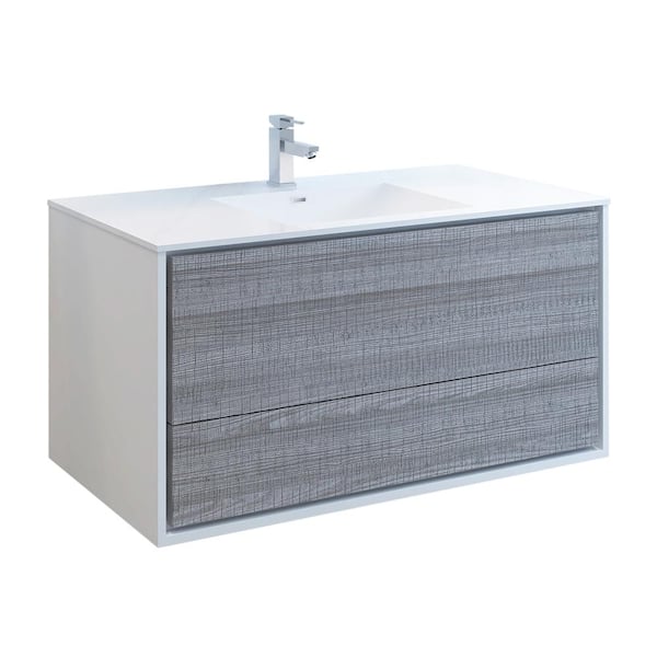 Fresca Catania 48 in. Modern Wall Hung Bath Vanity in Glossy Ash Gray with Vanity Top in White with White Basin
