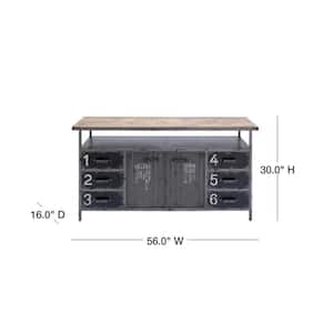 Gray Army Surplus Style 6 Drawers 2 Shelves and 2 Doors Buffet with Numbers and Text 56 in. x 30 in.