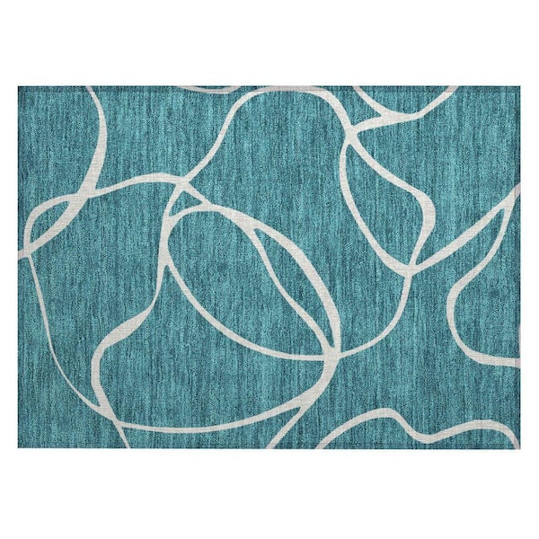 Chantille Machine Washable Indoor/Outdoor Abstract ACN999 Teal 1 ft. 8 in. x 2 ft. 6 in. Area Rug