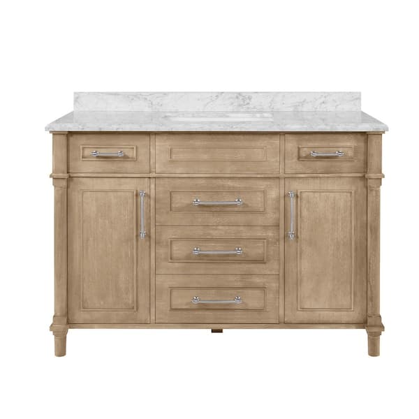 Aberdeen 48 in. Single Sink Antique Oak Bath Vanity with Carrara Marble Top (Assembled)