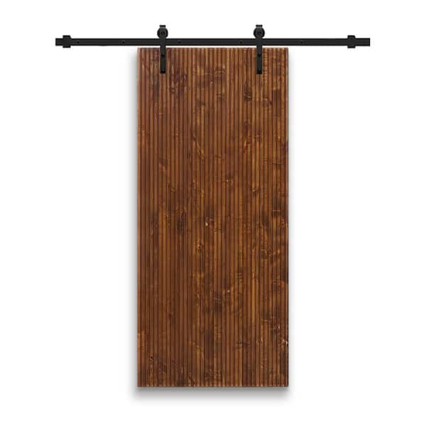 CALHOME Japanese 36 in. x 80 in. Pre Assemble Walnut Stained Wood Interior Sliding Barn Door with Hardware Kit