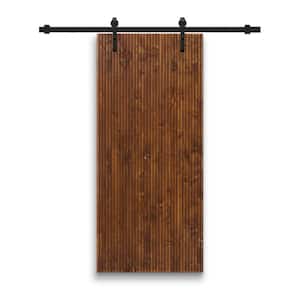 Japanese 36 in. x 96 in. Pre Assemble Walnut Stained Wood Interior Sliding Barn Door with Hardware Kit