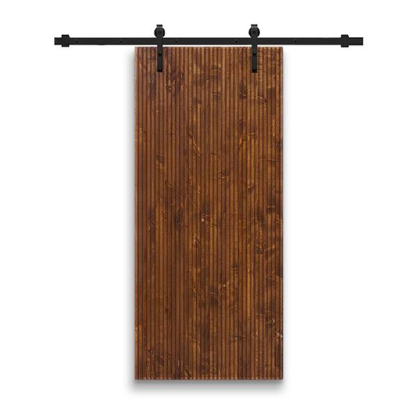 CALHOME Japanese 36 in. x 96 in. Pre Assemble Walnut Stained Wood Interior Sliding Barn Door with Hardware Kit