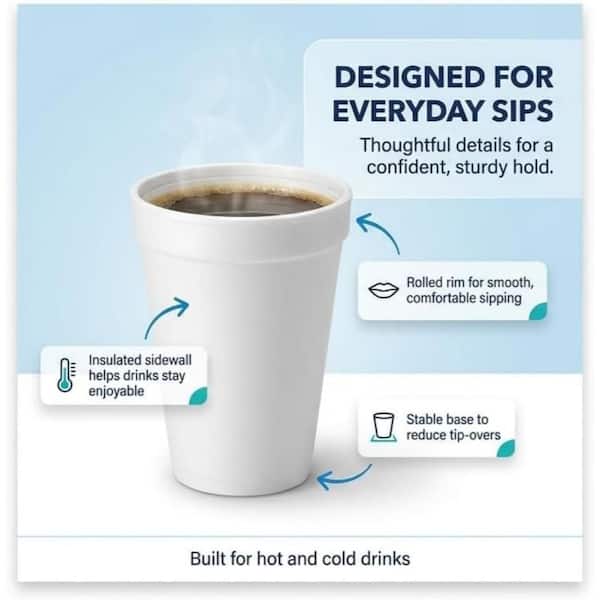 10 oz. Disposable Foam Cups for Coffee, Cold Drinks, Hot Beverages, Parties, Picnic, BBQ, Travel, and Events (100-Pack)