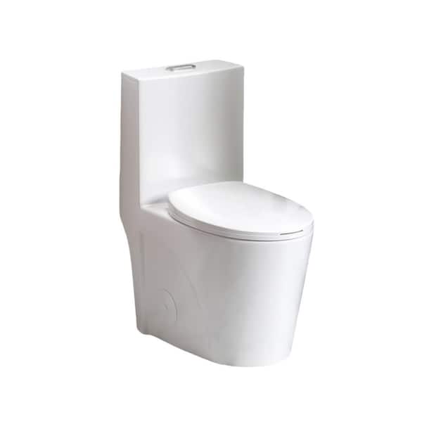 27 in. 1-Piece 1.1/1.6 GPF Dual Flush Elongated Toilet in Glossy White Seat Included