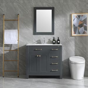 36.4 in. W x 31.6 in. D x 18.1 in. H Single Sink Bath Vanity in Grey with Ceramic Top and Mirror