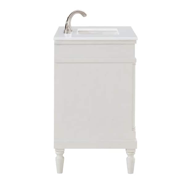 30 in W x 21.5 in. D x 35 in H Single Sink Bath Vanity in Antique White with White Engineered Marble Top