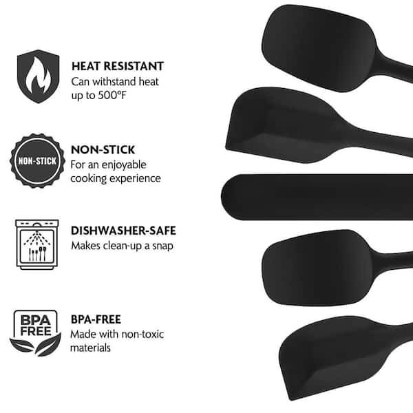 Dark Grey Cooptop 5 Piece Silicone Spatula Set Heat Resistant Baking Spoon & Spatulas Pro Grade Non-stick Silicone with Steel Core Rubber Spatula 