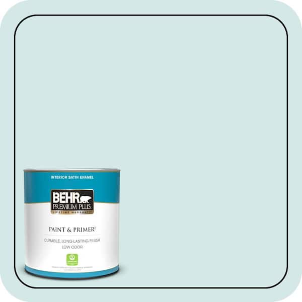 BEHR PREMIUM PLUS 1 qt. #T14-5 Sky Blue Satin Enamel Low Odor Interior Paint & Primer