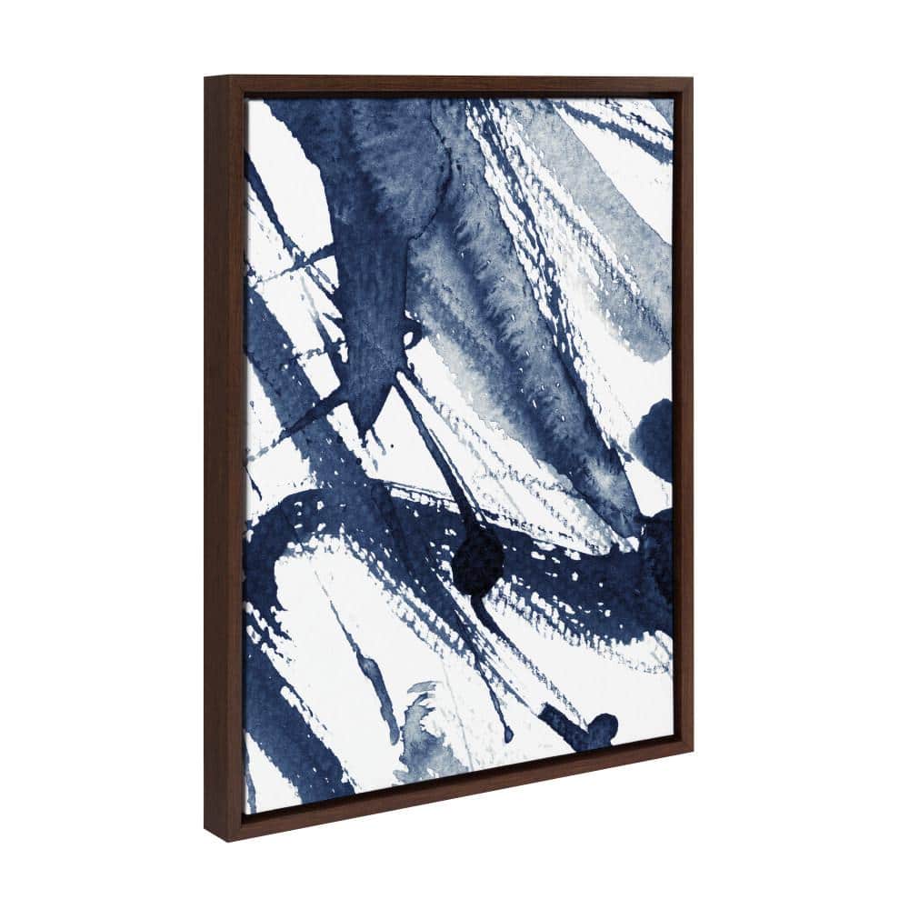 Indigo Watercolor Abstract Canvas Print with Brown Frame