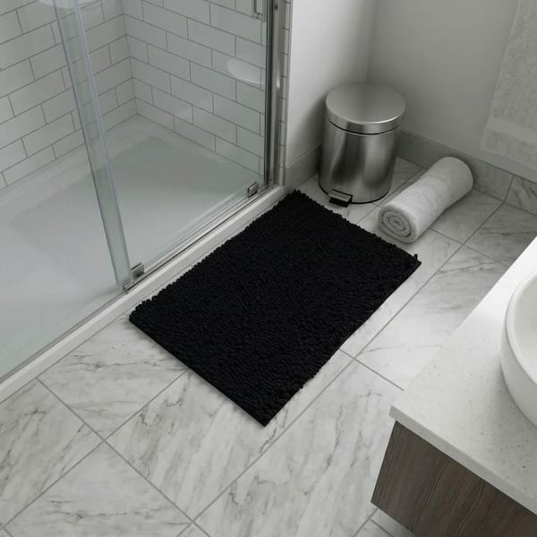 Black 19.69 in. x 31.5 in. Tufted Bathroom Rug, Absorbent Soft Microfiber Bathroom Mat