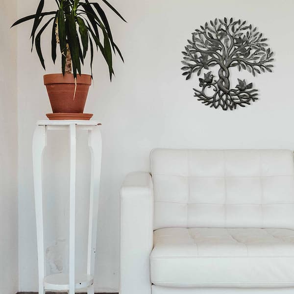 Global Craft Indoor/Outdoor Entwined Tree of Life Haitian Steel Drum Wall Art