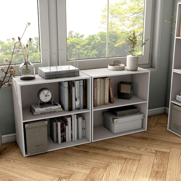 Furniture of America Quincy 23.7 in. Tall Stackable Greige Engineered Wood 2-Shelf Modern Modular Bookcase