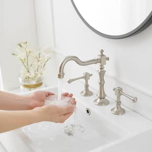 8 in. Widespread Double Handle 3 Hole Bathroom Faucet Water-Saving With Metal Drain In Brushed Nickel
