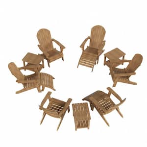 Vineyard 12-Pcs Teak Outdoor Plastic Folding Adirondack Chair and Side Table Patio Conversation Set