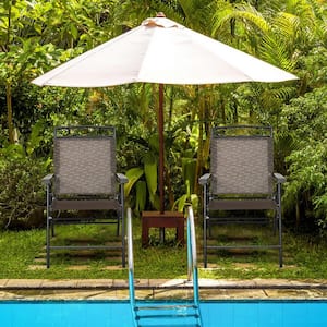 Patio Metal Folding Chairs Sling Portable Outdoor Dining Chair Set with Armrest(2-Pack)