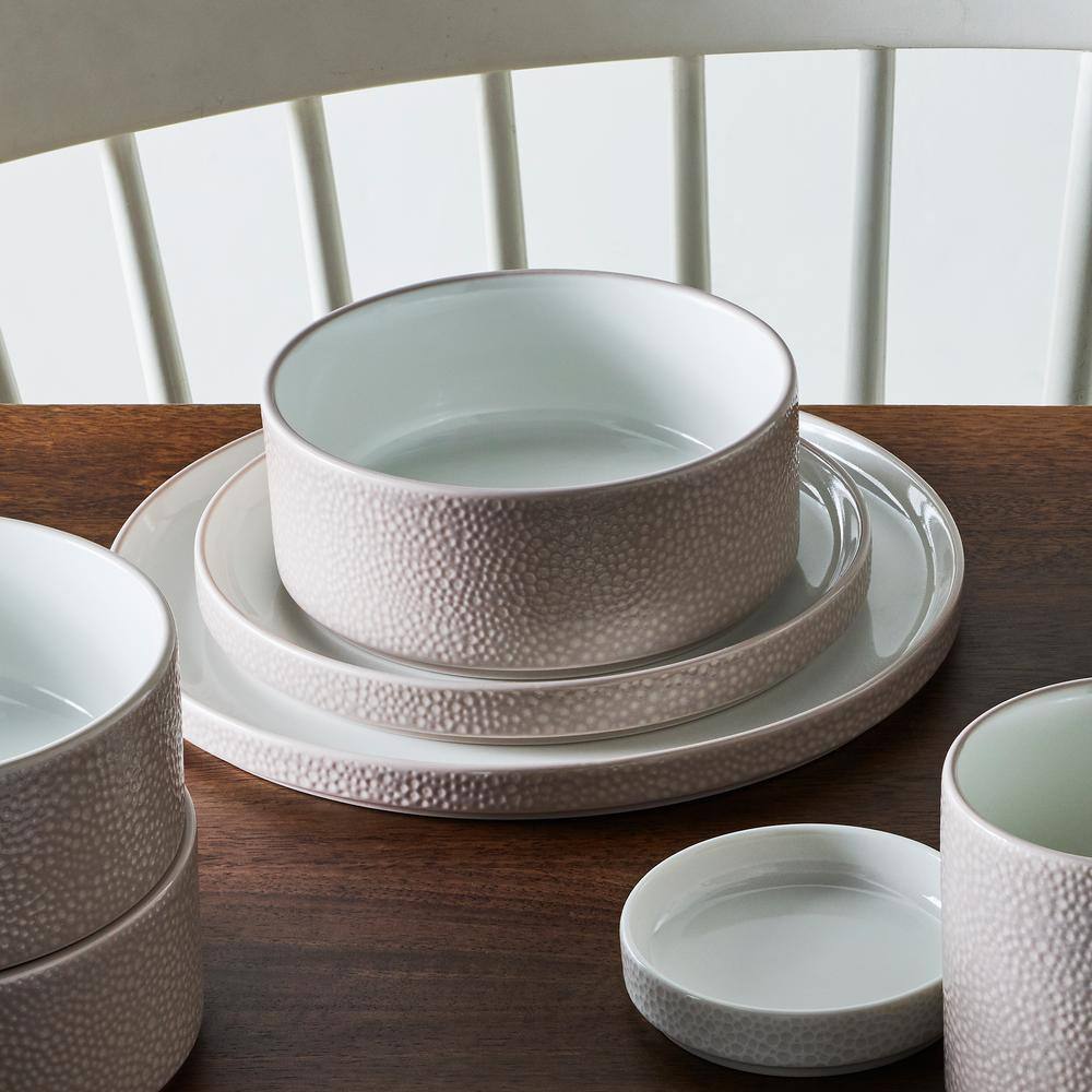 Taupe and White Porcelain 12-Piece Dinnerware Set, Service for 4