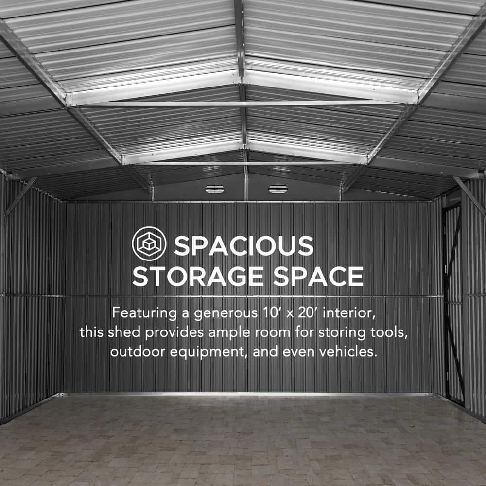 Light Grey 13' x 20' Metal Outdoor Storage Shed with Dual Doors