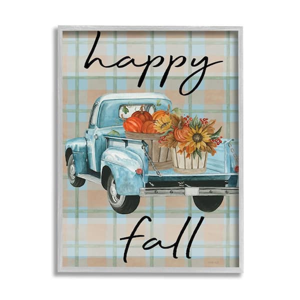 Stupell Industries Happy Fall Flower Truck by Cindy Jacobs 1 Piece Framed Graphic Print Travel Poster Art Print 20 in. x 16 in.