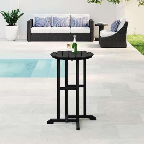 Laguna 24 in. Round Outdoor Dining HDPE Plastic Counter Height Bistro Table in Black