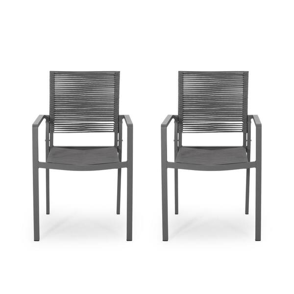 Dark Gray Outdoor Modern Aluminum Dining Chair with Seat Set of 2