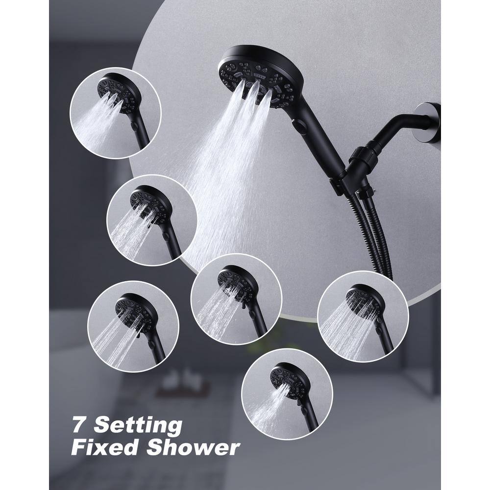 Matte Black Single Handle 7-Spray Wall Mounted Shower Faucet Set