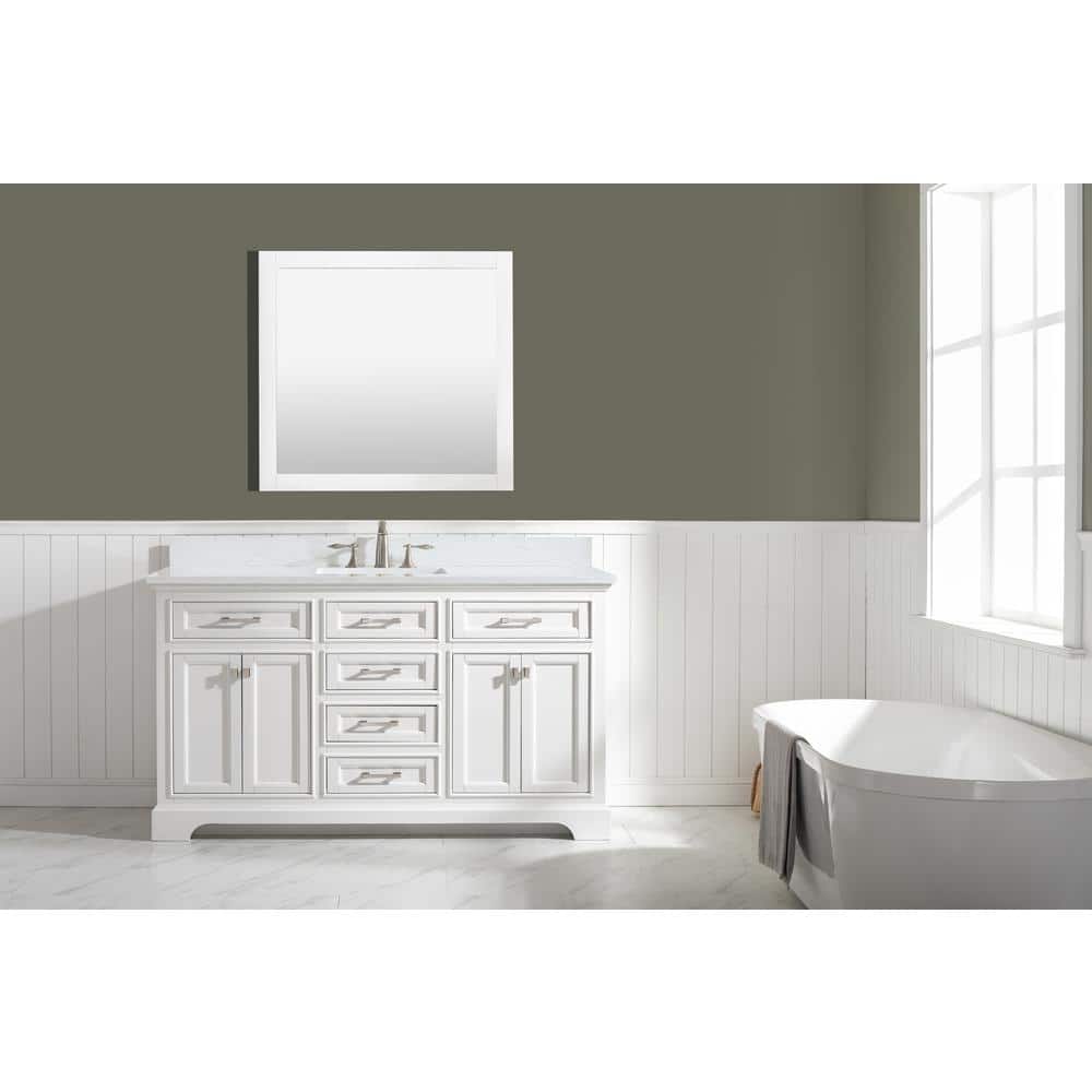 Milano 60" White Birch Single Vanity with Marble Top