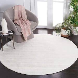 Faux Rabbit Fur White 6 ft. x 6 ft. Solid Flokati Round Area Rug