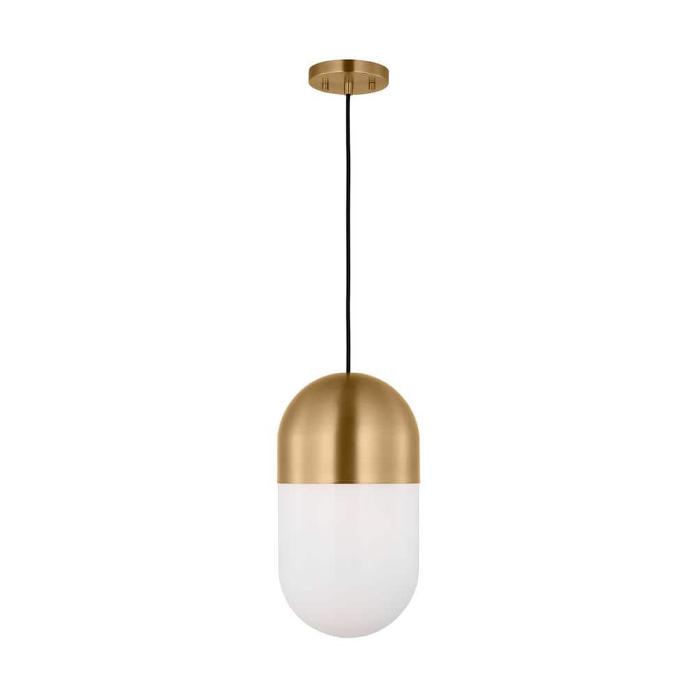 Foster 75-Watt 1-Light Satin Brass Pendant Light with Milk Glass Shade and No Bulbs Included price history on PriceWatchPro
