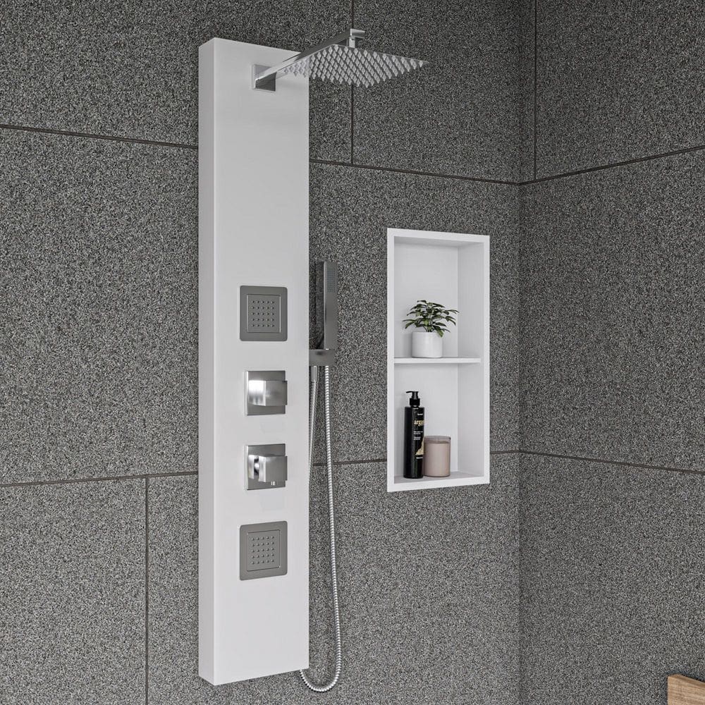 Matte White Stainless Steel Double Shelf Shower Niche