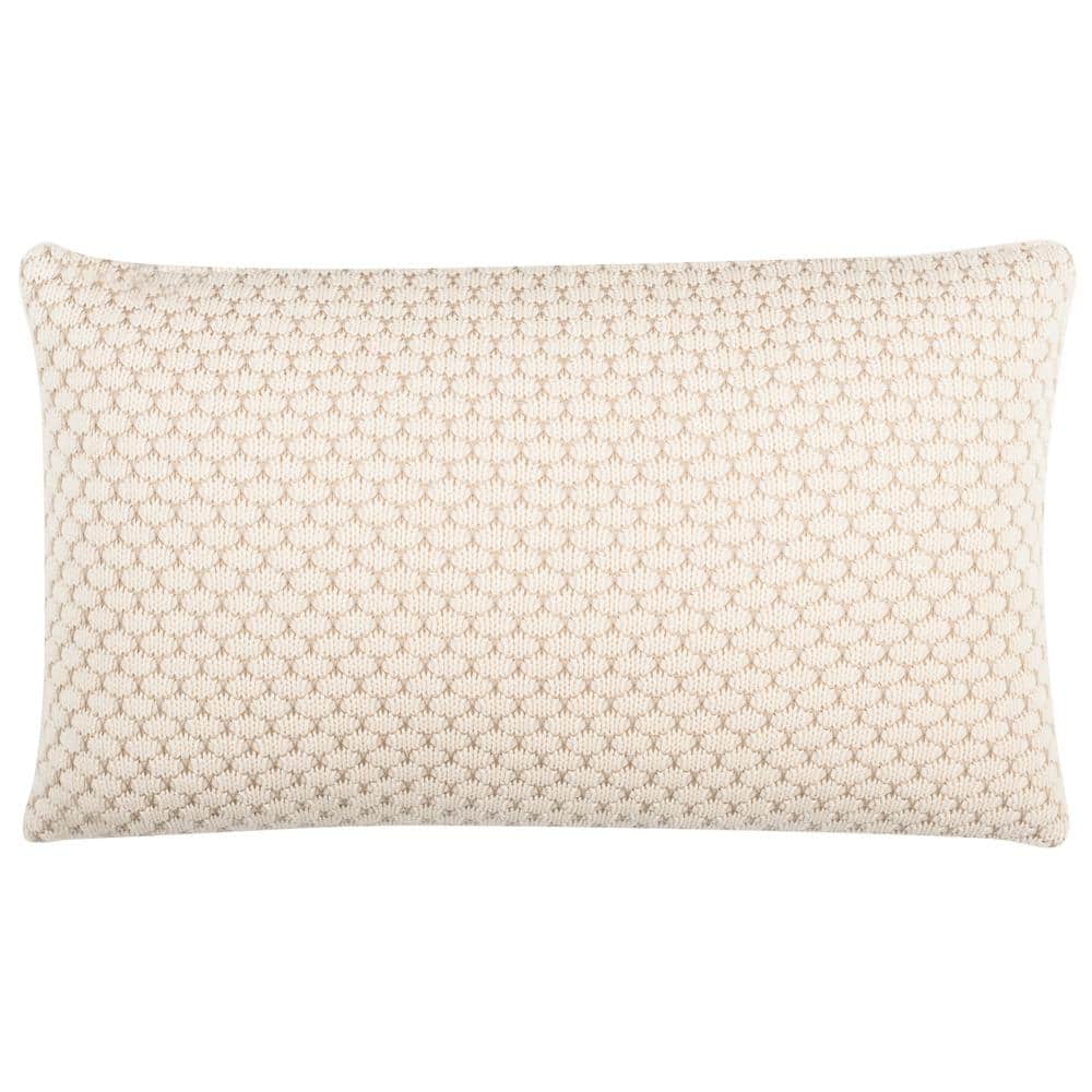 Natural and Stone Knit Geometric Cotton Throw Pillow
