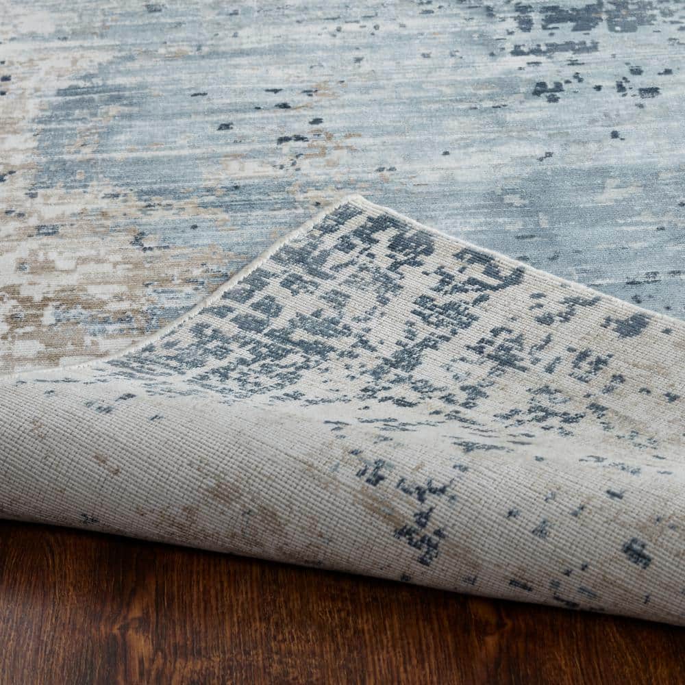 Handmade Blue Abstract High Pile Viscose Area Rug