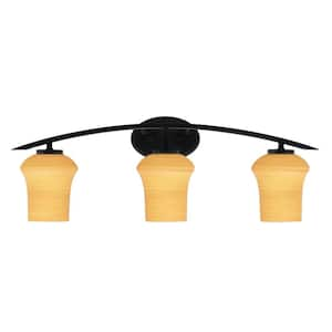 Siena 29 in. 3-Light Matte Black Vanity Light with Cayenne Linen Glass Shades