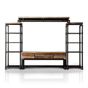 Rein 4-Piece 60 in. Antique Black and Natural Tone Entertainment Center Fits TV's up to 69 in. with 9-Shelf