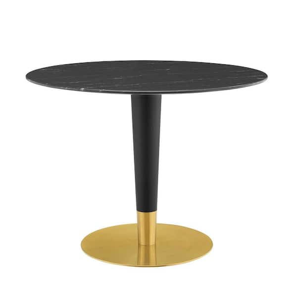 MODWAY Zinque 40 in. Gold Black Artificial Marble Dining Table