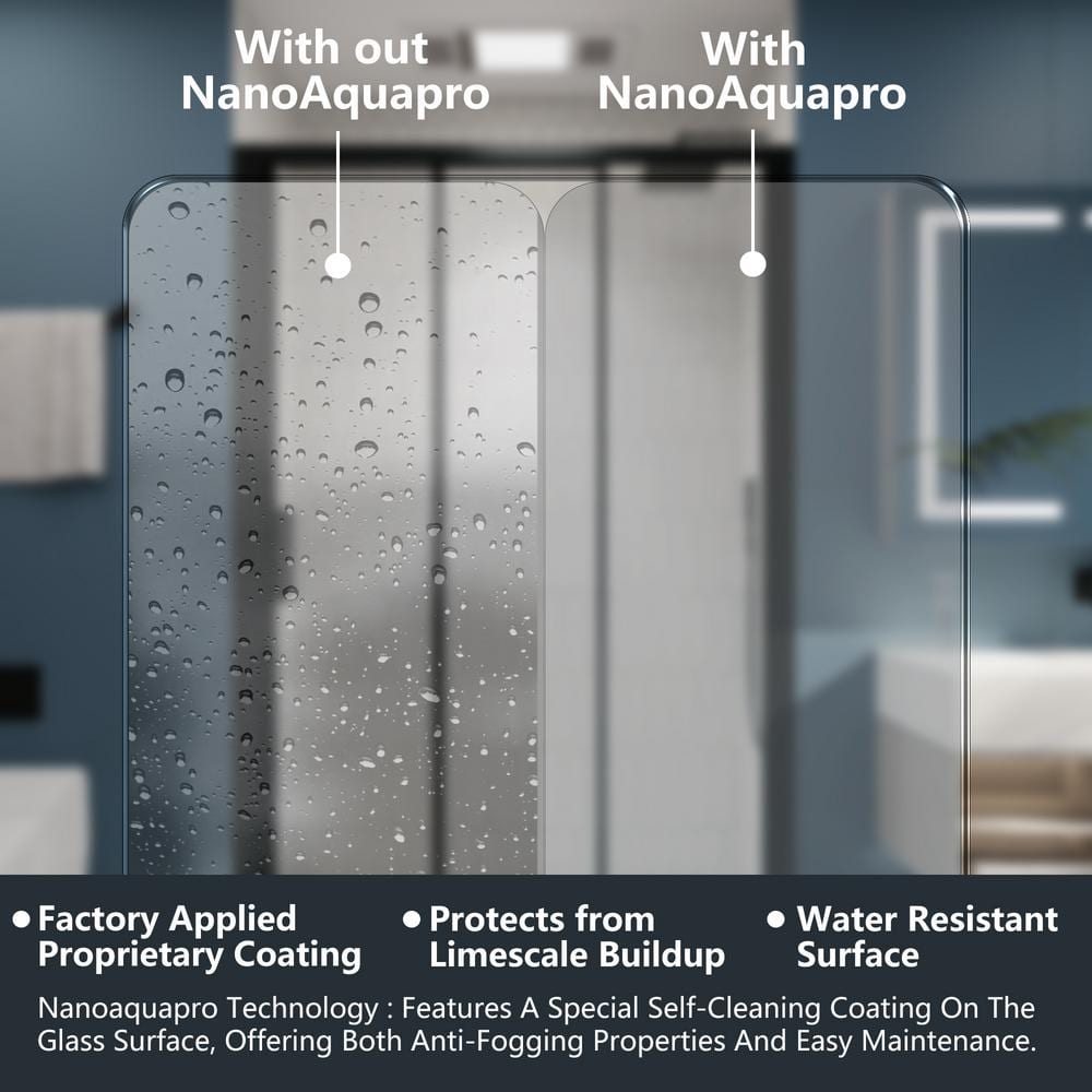 54" Matte Black Semi-Frameless Sliding Shower Door with Clear Glass