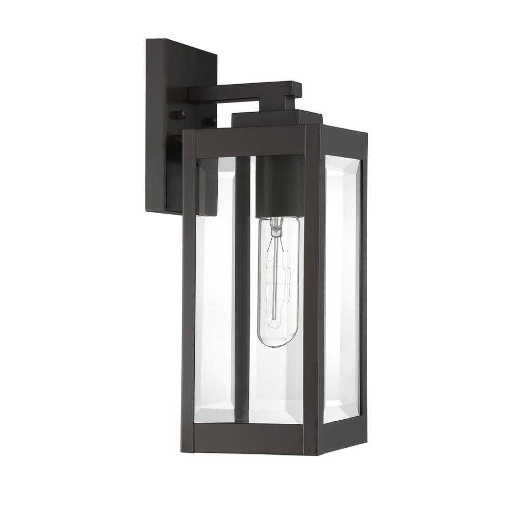 Elegant Bronze Outdoor Lantern with Clear Glass Panels - 14.25" Height