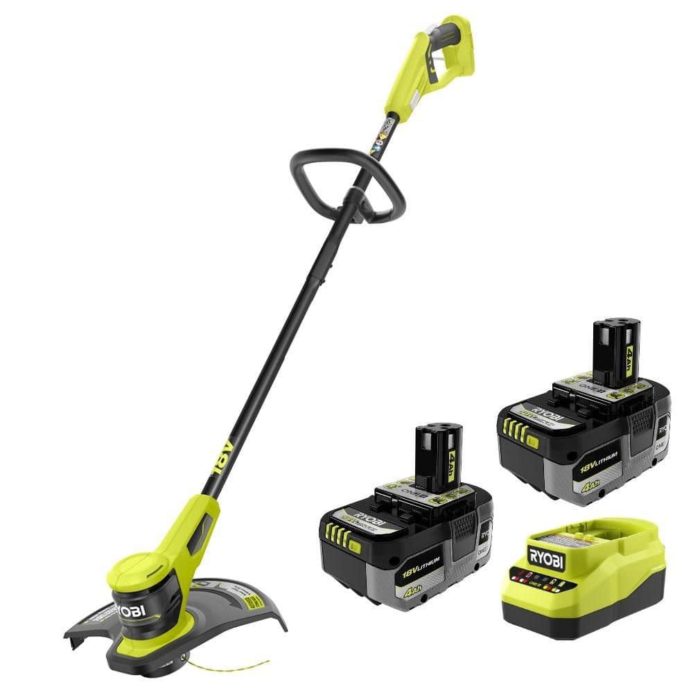 RYOBI ONE+ 18V Lithium Starter Kit w/ (2) 4.0 Ah Batteries & Charger w/ ONE+ 18V 13 in. Cordless String Trimmer (PSK1210P20015)