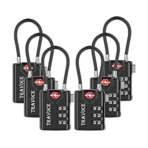 Black Travel Combination Luggage Cable Locks for Suitcase, Gym Locker, Toolbox and Backpack (6-Pack)