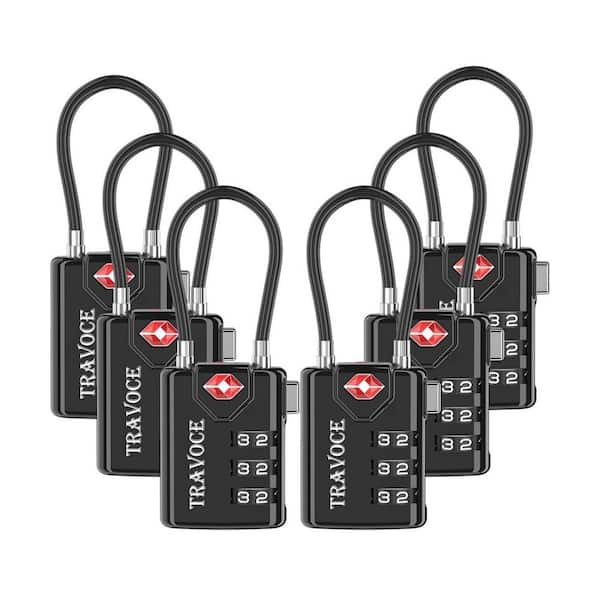 Numhew Black Travel Combination Luggage Cable Locks for Suitcase, Gym Locker, Toolbox and Backpack (6-Pack)
