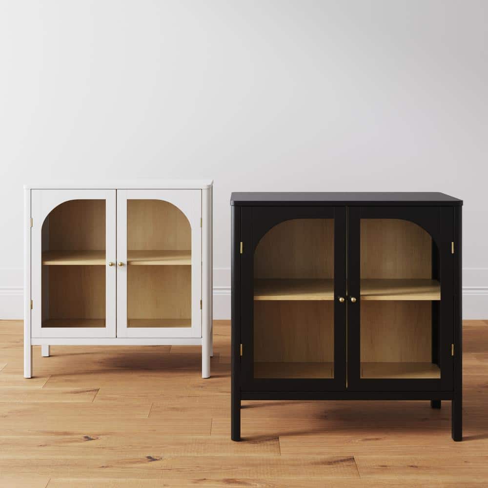 Mason Accent Sideboard Buffet with Glass Doors And Adjustable Shelves, Clear Glass/White/Light Oak, Set of 2