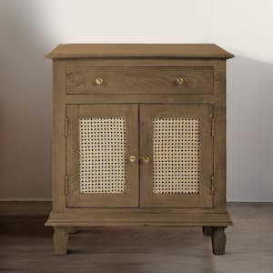 28 in. Brown 1-Drawer Mango Wood Nightstand