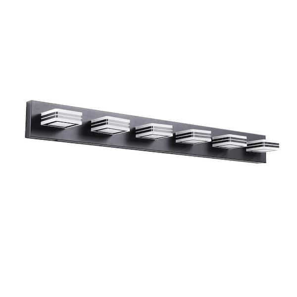 Sunpez New Upgrade 5-Color Temperatures 33.5 in. W 5-Light Vanity Lighting Dimmable LED Light Fixture for Bathroom, Black