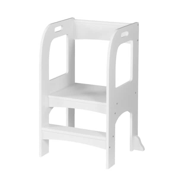 Avex White 2-Step 1.5 ft. Reach Height MDF Kids Standing Tower Step Stool with 50 lb. Load Capacity